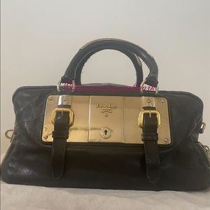 PRADA Boston Black Silver/Gold Metal/Mirror Tote/Satchel bag Pre-Owned Runway